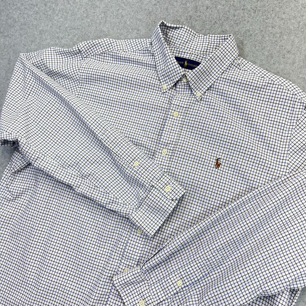 Ralph Lauren Button Down Shirt Mens XXL 2XL Grid Check Flesh Pony Long Sleeve